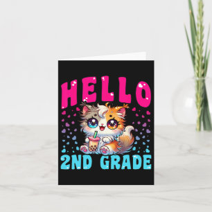 Cute Hello 2nd Grade Cat Girls For First Day Of 2n Card