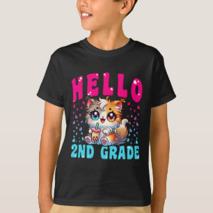 Cute Hello 2nd Grade Cat Girls For First Day Of 2n T-Shirt