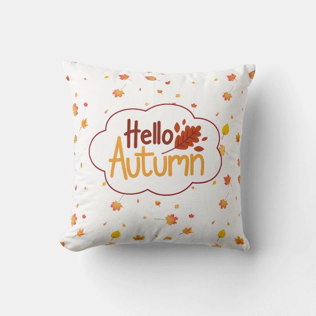 Cute Hello Autumn Leaves Fall Cushion (Front)