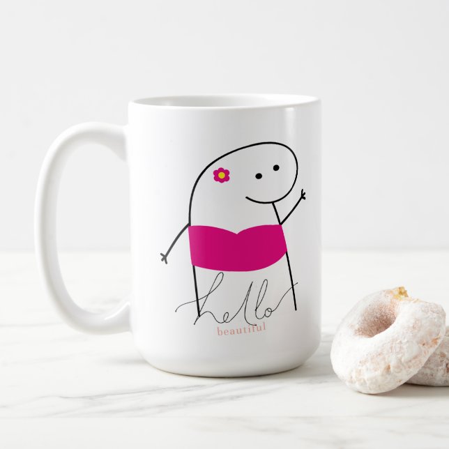Cute Hello Beautiful 15 0z Mug (With Donut)