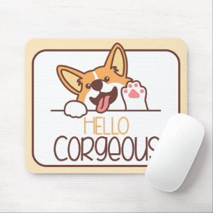 Cute Hello Corgi Dog Mouse Pad