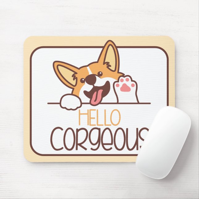 Cute Hello Corgi Dog Mouse Pad (With Mouse)