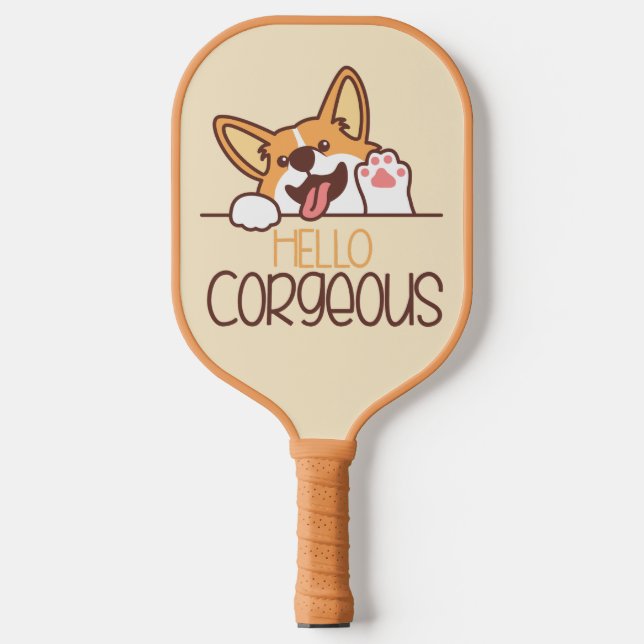 Cute Hello Corgi Dog Pickleball Paddle (Front)