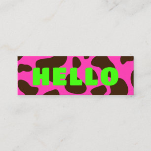 Cute HELLO Cow Print Brown Lime Green Mini Business Card