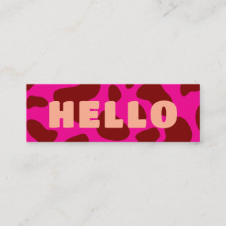 Cute HELLO Cow Print Burgundy Peach and Hot Pink Mini Business Card