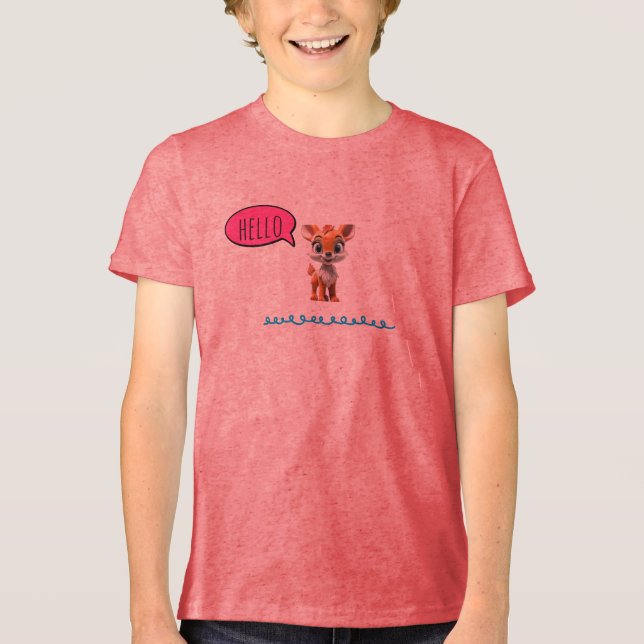 Cute “Hello” Deer Kids Tri-Blend Shirt (Front)