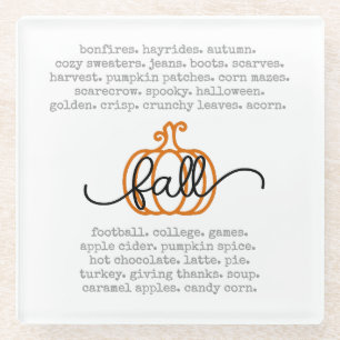 Cute Hello Fall Definition Words Pumpkin Autumn Glass Coaster