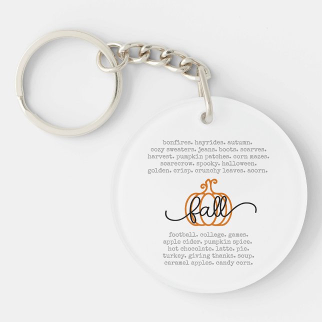 Cute Hello Fall Definition Words Pumpkin Autumn Key Ring (Front)