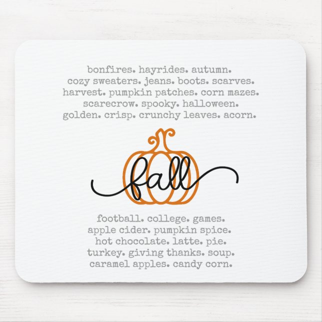 Cute Hello Fall Definition Words Pumpkin Autumn Mouse Pad (Front)