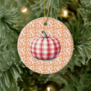 Cute hello fall plaid pumpkin ceramic tree decoration