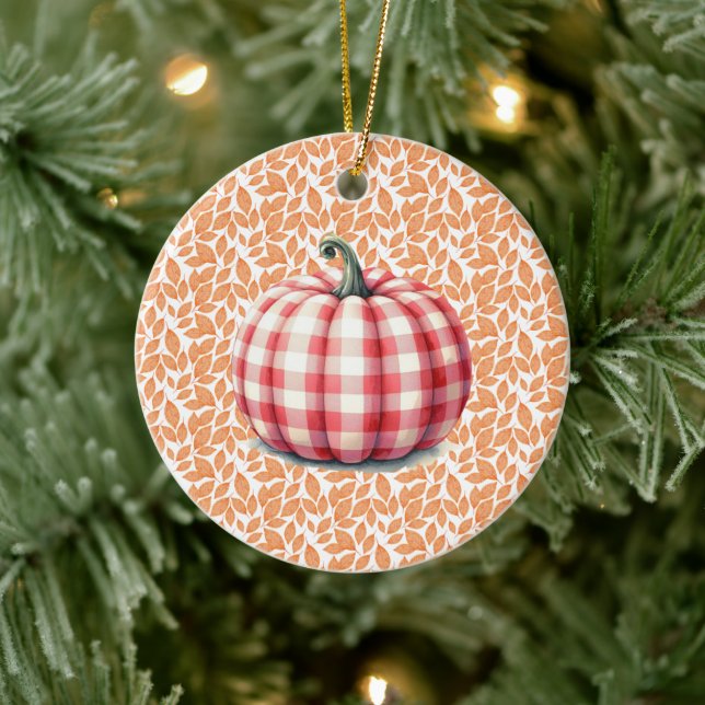 Cute hello fall plaid pumpkin ceramic tree decoration (Tree)