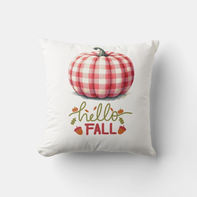 Cute hello fall plaid pumpkin cushion (Front)