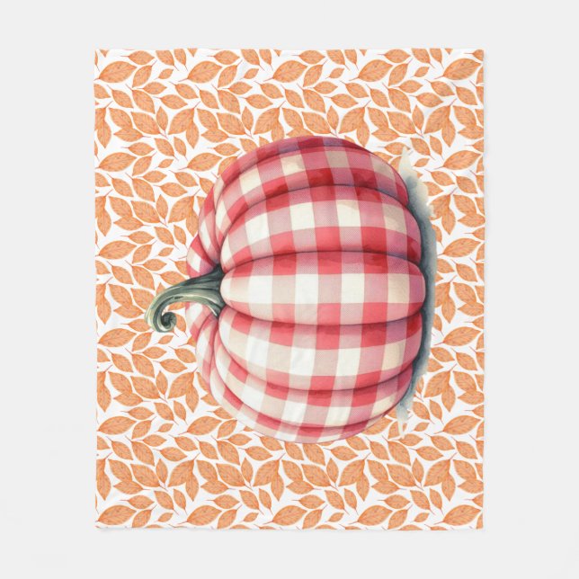 Cute hello fall plaid pumpkin fleece blanket (Front)