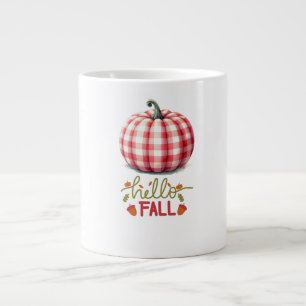 Cute hello fall plaid pumpkin large coffee mug