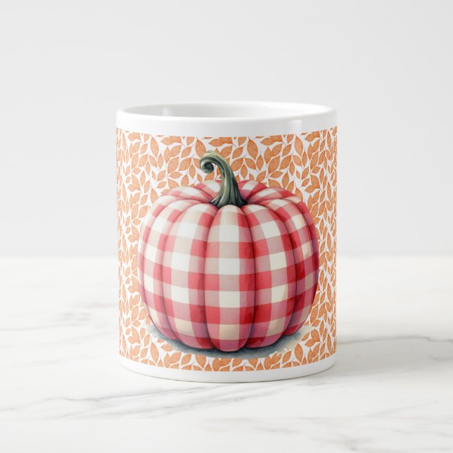 Cute hello fall plaid pumpkin large coffee mug (Front)