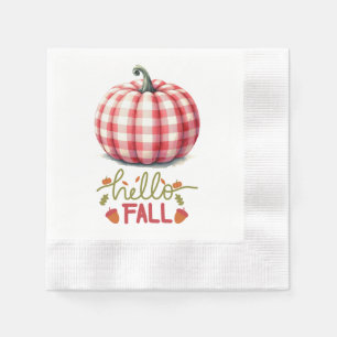 Cute hello fall plaid pumpkin napkin