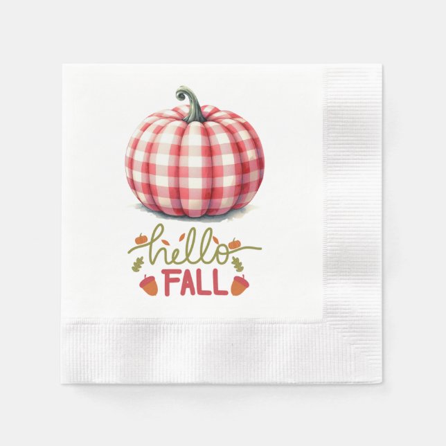 Cute hello fall plaid pumpkin napkin (Front)