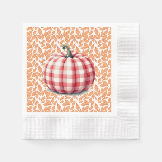 Cute hello fall plaid pumpkin napkin (Front)