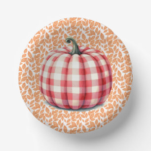 Cute hello fall plaid pumpkin paper plate