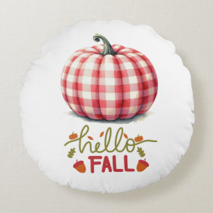 Cute hello fall plaid pumpkin round cushion