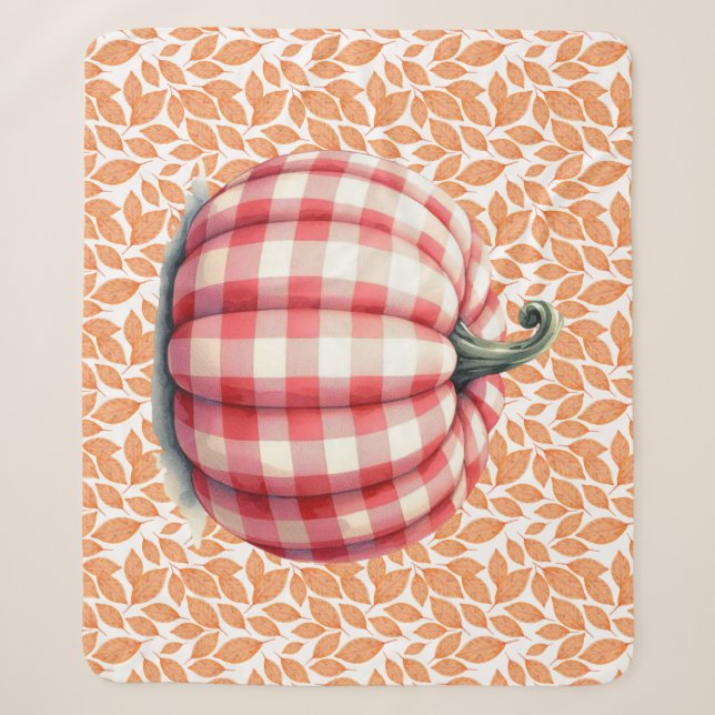 Cute hello fall plaid pumpkin sherpa blanket (Front)