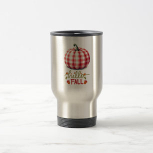Cute hello fall plaid pumpkin travel mug