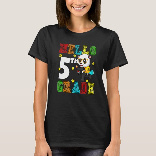 Cute Hello Fifth Grade Teacher Student Panda Back  T-Shirt (Front)