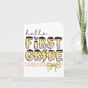 Cute Hello First Grade Pencil Bow Back To School G Card