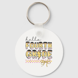 Cute Hello Fourth Grade Pencil Bow Back To School  Key Ring