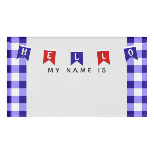 Cute "Hello My Name Is" Red & White Picnic Banner Name Tag