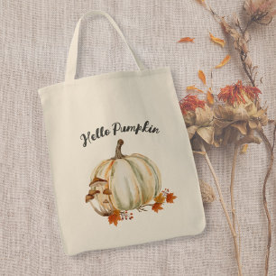 Cute Hello Pumpkin Mushroom Cozy Fall Leaves Tote Bag