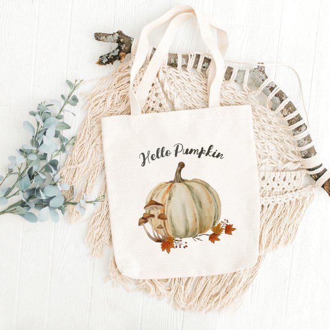 Cute Hello Pumpkin Mushroom Cozy Fall Tote Bag (hello pumpkin tote bag)