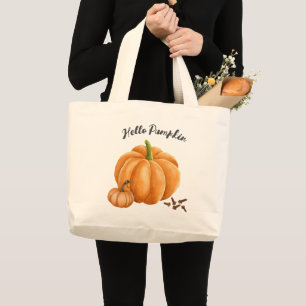 Cute Hello Pumpkin Spice Cosy Fall Large Tote Bag