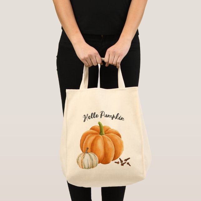 Cute Hello Pumpkin Spice Cozy Fall Tote Bag (Front (Product))