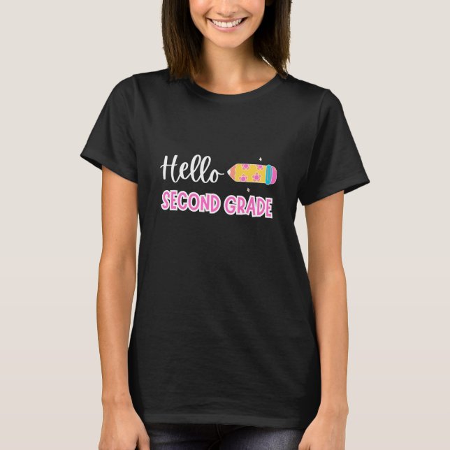 Cute Hello Second Grade Floral Pencil T-Shirt (Front)