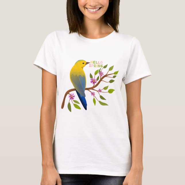 Cute Hello Spring Bird Tee for Her | Nature Lover (Front)