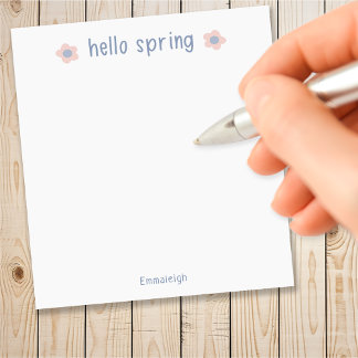 Cute Hello Spring Floral Custom Monogrammed Notepad