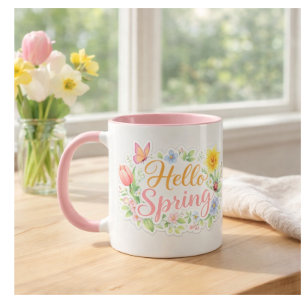 Cute Hello Spring Floral Mug Customizable