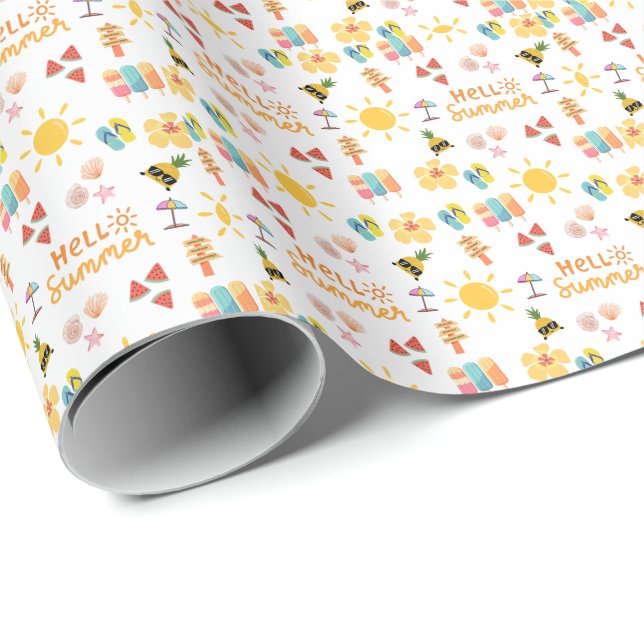 Cute Hello Summer Seamless Pattern Wrapping Paper (Roll Corner)