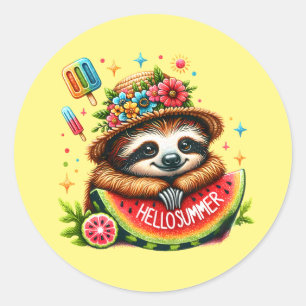 Cute hello Summer sloth  Classic Round Sticker
