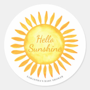 Cute Hello Sunshine Gender Neutral Baby Shower Classic Round Sticker