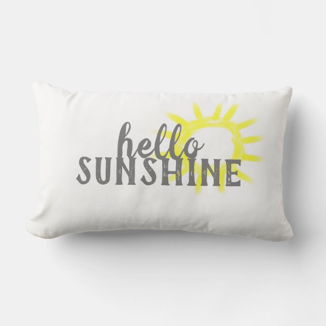 cute hello sunshine quote yellow and white lumbar cushion (Front)