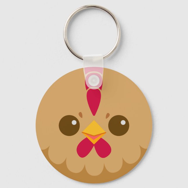 Cute Hen / Chicken Face Key Ring (Front)
