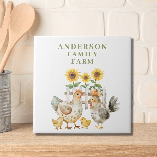 Cute Hen Farm House Personalised  Tile (Creator Uploaded)