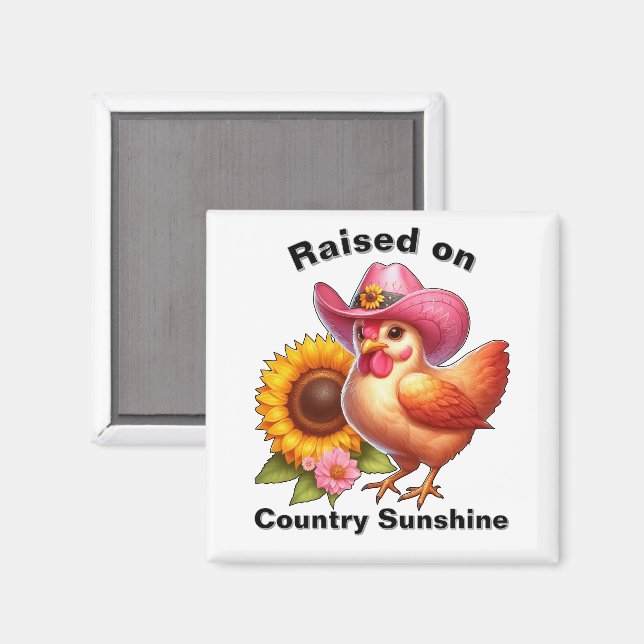 Cute Hen in Pink Hat with Bright Sunflower  Magnet (Front/Back)