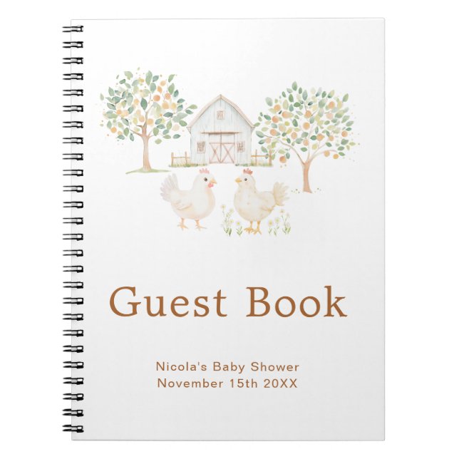 Cute Hens Farm Barn Baby Shower Guest Book (Front)