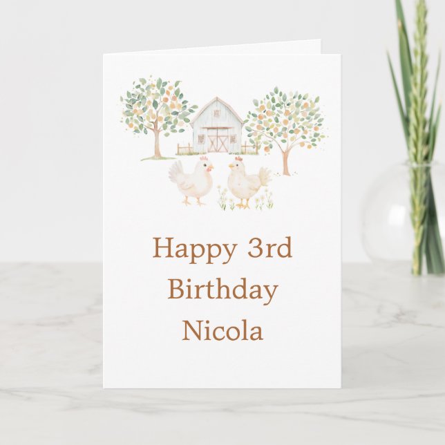 Cute Hens Farm Barn  Birthday Party Card (Front)