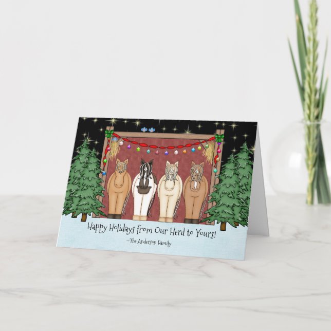 Cute Herd of Horses Happy Holidays Horse Christmas Holiday Card (Front)