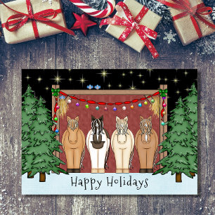 Cute Herd of Horses Happy Holidays Horse Christmas Holiday Card