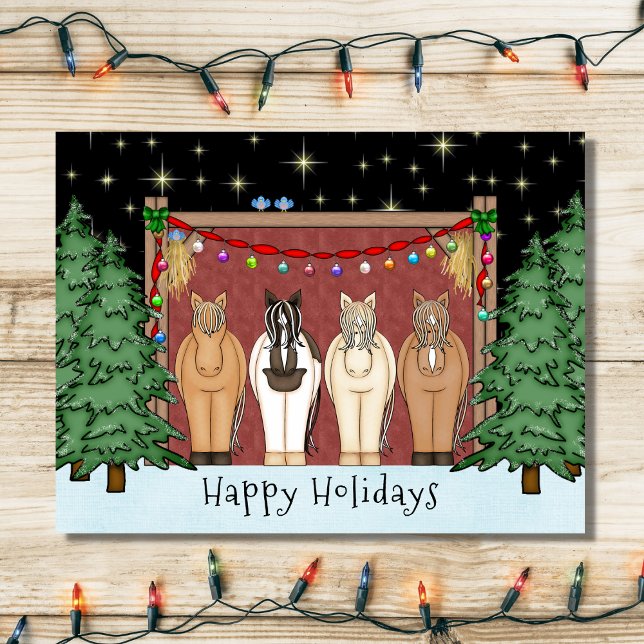 Cute Herd of Horses Happy Holidays Horse Christmas Holiday Postcard (Creator Uploaded)
